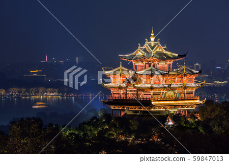 Night view of illuminated Cheng Huang Ge, also known as City God Pavillion, Hangzhou, China Night view of illuminated Cheng Huang Ge, also known as City God Pavillion, Hangzhou, China 59847013