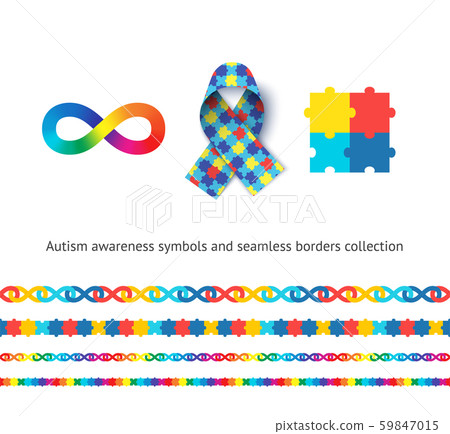 Autism awareness symbols and seamless borders set. 59847015