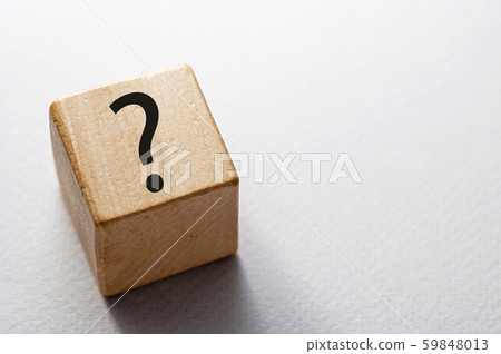 Natural wooden cube or dice with question mark Natural wooden cube or dice with question mark 59848013