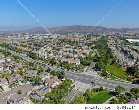 Aerial view suburban neighborhood with big villas Aerial view suburban neighborhood with big villas 59848114