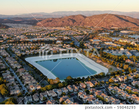 Aerial view of water recycling reservoir 59848293