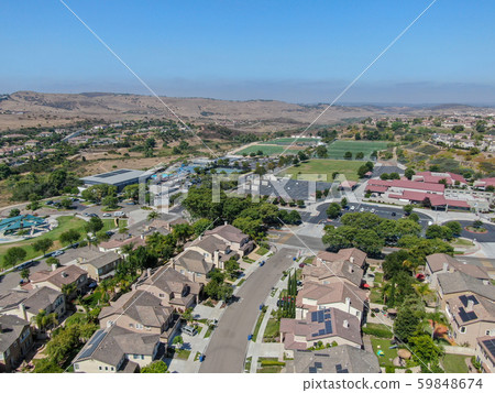 Aerial view suburban neighborhood with big villas 59848674
