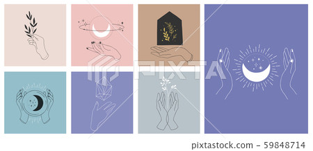 Collection of fine, hand drawn style logos and icons of hands. Fashion, skin care and wedding Collection of fine, hand drawn style logos and icons of hands. Fashion, skin care and wedding 59848714