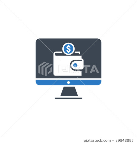 On Wallet related vector glyph icon. 59848895