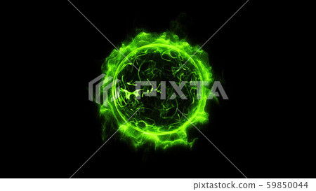 Green circular glowing light ring sparkle powerful effect dust explosion 59850044