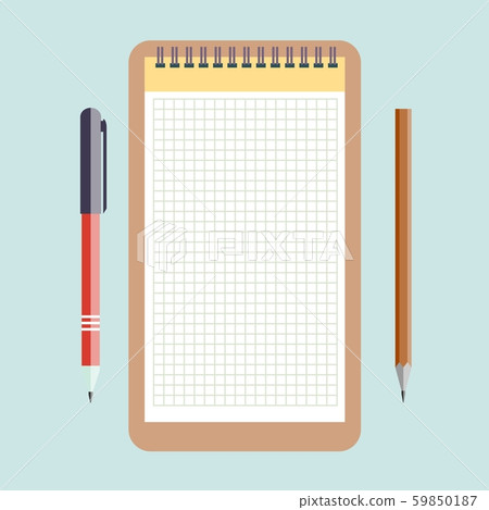Notebook, pencil and pen. 59850187