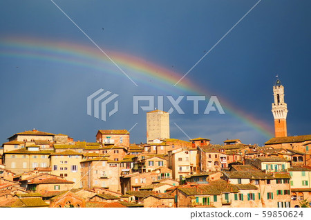 Siena rainbow and cityscape, Italy 59850624