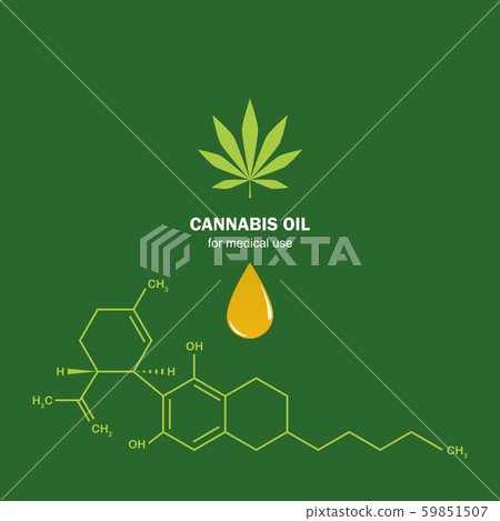 cbd oil cannabidiol chemical formula with cannabis leaf 59851507