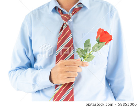 Man holding with red rose on white background 59853000