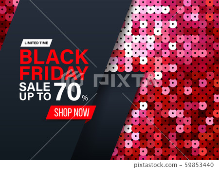 Modern Black Friday banner with red sequin fabric effect for special offers, sales and discounts. Modern Black Friday banner with red sequin fabric effect for special offers, sales and discounts. 59853440