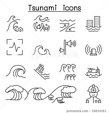 Tsunami & Storm icons set in thin line style 59854261