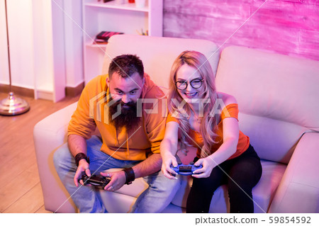 Beautiful girlfriend trying to make her boyfriend lose Beautiful girlfriend trying to make her boyfriend lose 59854592