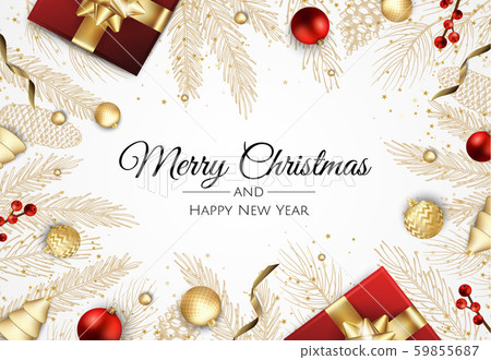 Christmas banner. Background Xmas design of with gifts box, snowflake and confetti. Horizontal 59855687