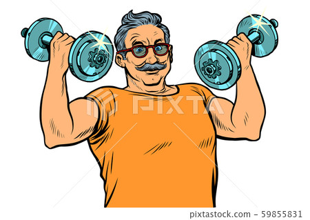 elderly man lifts dumbbells, fitness sport elderly man lifts dumbbells, fitness sport 59855831