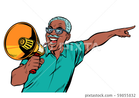 african elderly man with a megaphone african elderly man with a megaphone 59855832