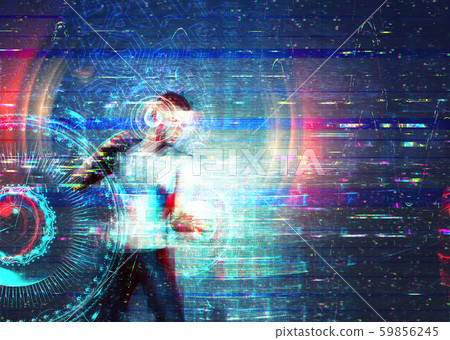 Digital man in vr glasses glitch 59856245