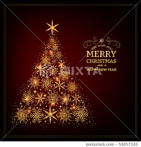 Abstract golden Christmas tree on red background 59857320