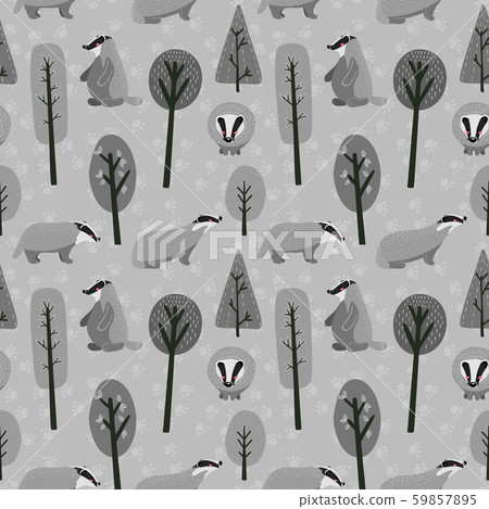 Seamless pattern with cute raccoon 59857895