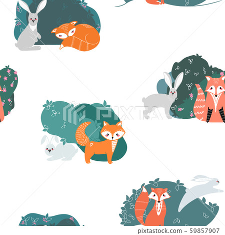 Seamless pattern with foxes, rabbits, hares 59857907