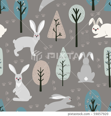 Seamless pattern with hare, rabbit - Stock Illustration [59857920] - PIXTA
