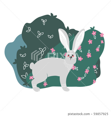 Cute hare, rabbit on the background of plants. 59857925