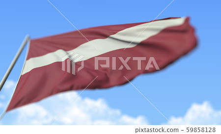 Waving national flag of Latvia, low angle view. 3D rendering 59858128