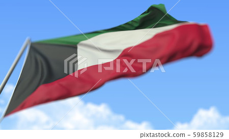 Waving national flag of Kuwait, low angle view. 3D rendering Waving national flag of Kuwait, low angle view. 3D rendering 59858129
