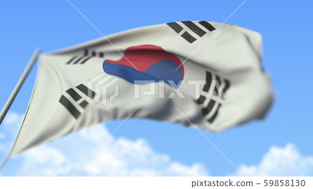 Flying national flag of South Korea, low angle view. 3D rendering Flying national flag of South Korea, low angle view. 3D rendering 59858130