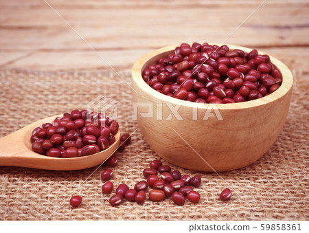 redbean in the wooden cup on the wood table redbean in the wooden cup on the wood table 59858361