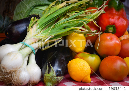 Fresh homegrown colorful vegetables background . Fresh homegrown colorful vegetables background . 59858441