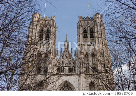 Cathedral of St. Michael and St. Gudula in Brussels, Belgium. The beautiful gothic cathedral Cathedral of St. Michael and St. Gudula in Brussels, Belgium. The beautiful gothic cathedral 59858709