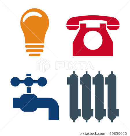 Set of 4 Utilities Icons. Symbols of Power, Water, Energy. Vector. 59859020