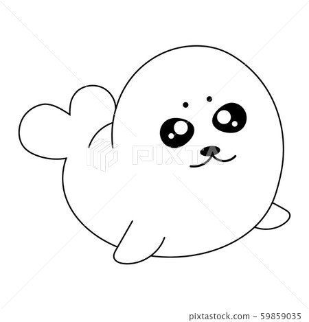 Kawaii Harp Baby Seal. Cute cartoon character. Vector. 59859035