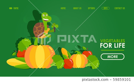 Vegetables healthy food website design, vector illustration. Landing page template with turtle 59859101