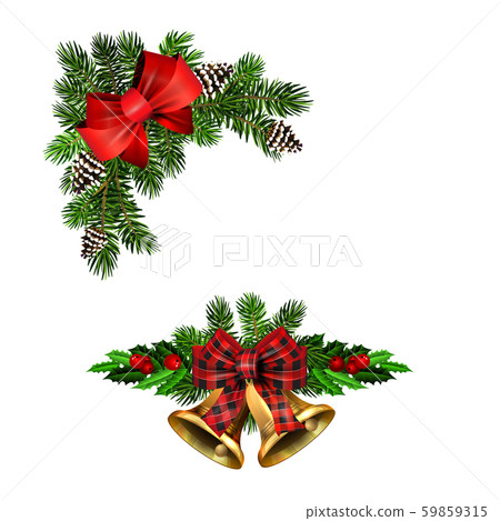 Christmas decorations with fir tree golden jingle bells 59859315