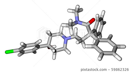 Loperamide, a diarrhea drug. 3D molecular structure Loperamide, a diarrhea drug. 3D molecular structure 59862326