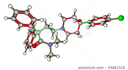 Loperamide, a diarrhea drug. 3D molecular structure Loperamide, a diarrhea drug. 3D molecular structure 59862328