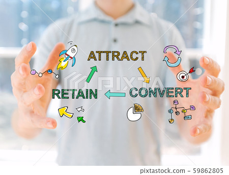 Attract Convert Retain with man holding his hands 59862805