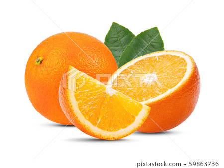 orange fruit with leaf isolated on white background . full depth of field orange fruit with leaf isolated on white background . full depth of field 59863736