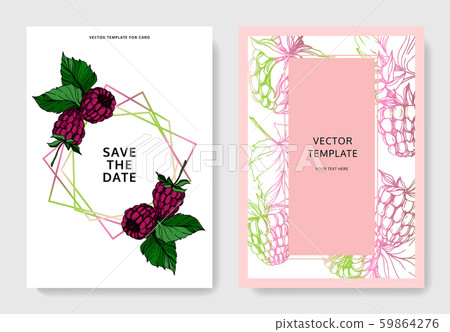 Vector Raspberry healthy food isolated. Black and white engraved ink art. Wedding background card 59864276