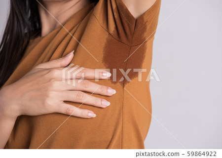 Close-up asian woman with hyperhidrosis sweating. 59864922