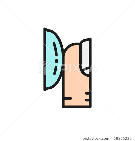 Finger inserts eye contact lenses flat color line icon. 59865223