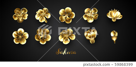 Set of golden sakura flowers 59868399