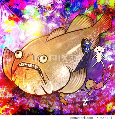 Dogs and cats coming out of a swallowed stargazer fish ride 59868481