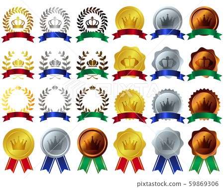 Crown Ribon Medal Gold Silver Bronze Laurel Wreath 59869306