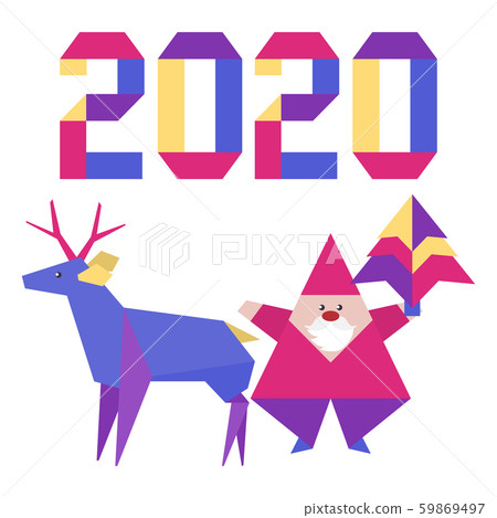 New year 2020 Christmas Santa Claus deer origami 59869497