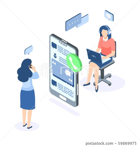 Customer support isometric concept. Call center help web banner. Online service help assistance 59869975