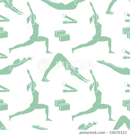 Sports seamless pattern with women doing yoga - Stock Illustration ...