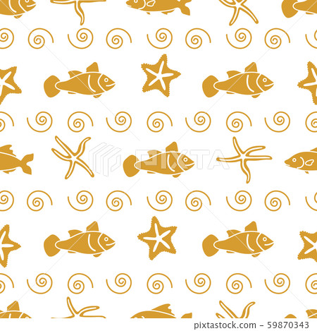 Vector seamless pattern with starfish and fish 59870343