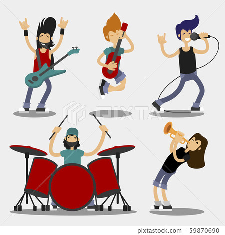 Cartoon Characters People Musicians Icon Set.... - Stock Illustration ...